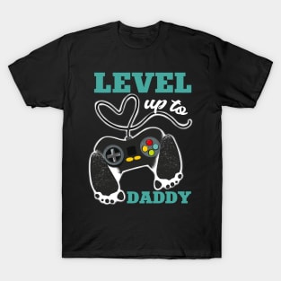 Father's Day Handprint tee Video Game Footprint Gift Leveled Up To Daddy tee Gift For Husband Gamer Dad Gift T-Shirt